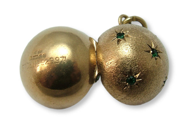 Vintage 1960's 9ct Gold & Green Gem Ball Locket Charm HM 1966 Gold Charm - Sandy's Vintage Charms