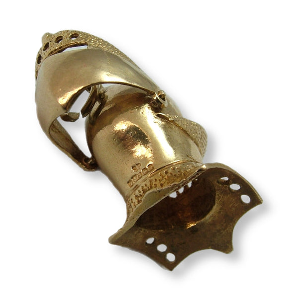 Large Vintage 1970's 9ct Gold Knight’s Helmet Charm with Opening Visor HM 1970 Gold Charm - Sandy's Vintage Charms