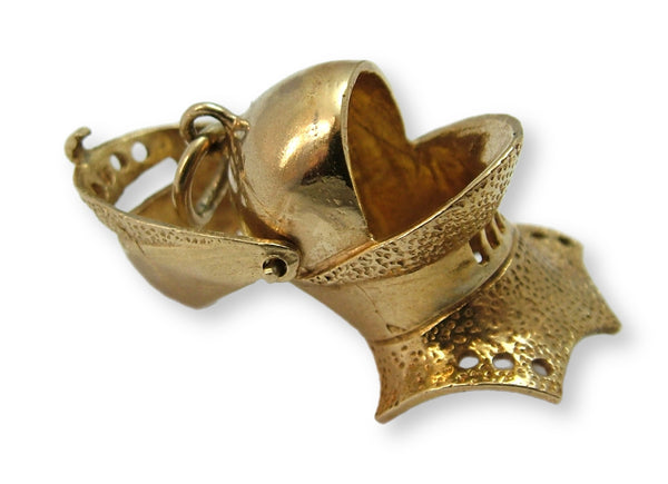 Large Vintage 1970's 9ct Gold Knight’s Helmet Charm with Opening Visor HM 1970 Gold Charm - Sandy's Vintage Charms