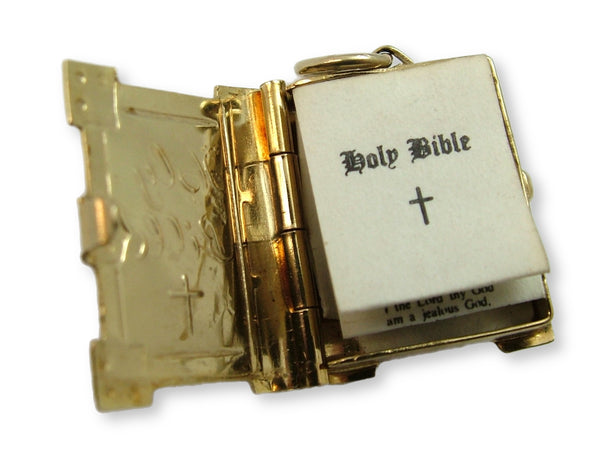 Vintage 1970's 9ct Gold Opening Bible Charm with Pull Out Paper Pages Inside Gold Charm - Sandy's Vintage Charms