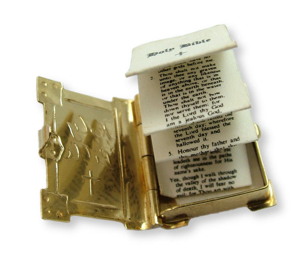 Vintage 1970's 9ct Gold Opening Bible Charm with Pull Out Paper Pages Inside Gold Charm - Sandy's Vintage Charms