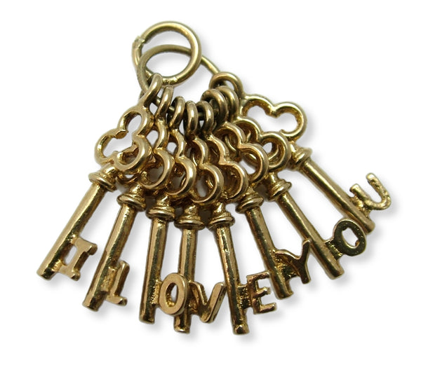 Vintage 1970's Solid 9ct Gold Charm - Bunch of Keys “I LOVE YOU” HM 1971 Gold Charm - Sandy's Vintage Charms
