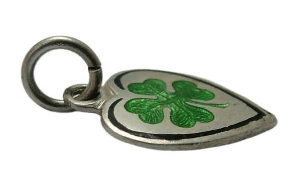Small Vintage 1950's Silver & Green Enamel Lucky Four Leaf Clover Heart Charm 1920s-1950s Charm - Sandy's Vintage Charms