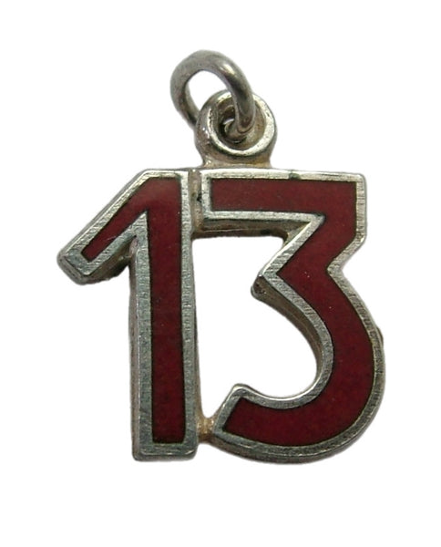 Small Vintage 1950's Silver & Red Enamel Lucky Number 13 Charm Enamel Charm - Sandy's Vintage Charms