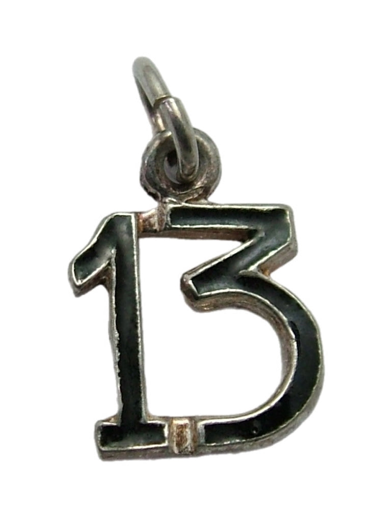 Small Vintage 1950's Silver & Enamel Lucky Number 13 Charm Enamel Charm - Sandy's Vintage Charms