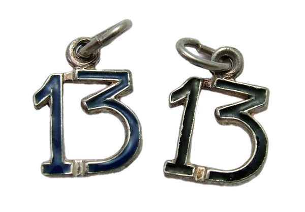Small Vintage 1950's Silver & Enamel Lucky Number 13 Charm Enamel Charm - Sandy's Vintage Charms