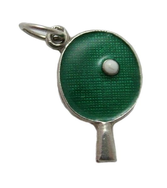 Small Vintage 1960's Silver & Green Enamel Ping Pong Bat & Ball Charm Enamel Charm - Sandy's Vintage Charms