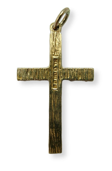 Vintage 1970's Solid 9ct Gold Cross Charm Decorated with Hearts HM 1976 Gold Charm - Sandy's Vintage Charms