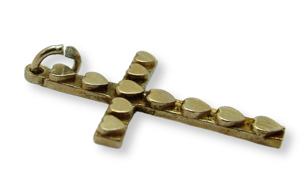 Vintage 1970's Solid 9ct Gold Cross Charm Decorated with Hearts HM 1976 Gold Charm - Sandy's Vintage Charms