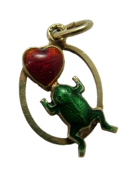 Vintage 1950's 14k 14ct Gold & Enamel Frog with Heart Charm Gold Charm - Sandy's Vintage Charms