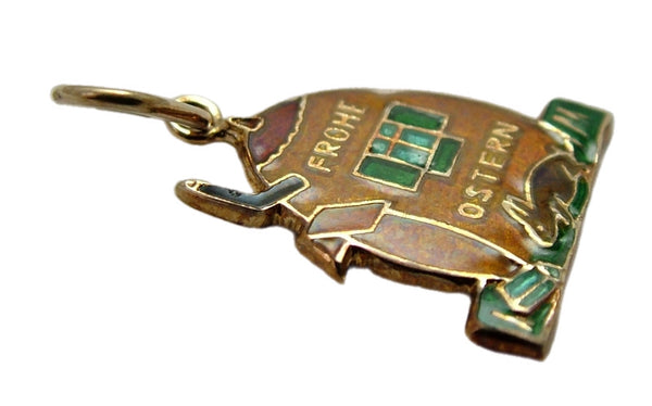 Vintage 1980's 14ct 14k Gold & Yellow Enamel Easter Egg House Charm with Rabbit Gold Charm - Sandy's Vintage Charms