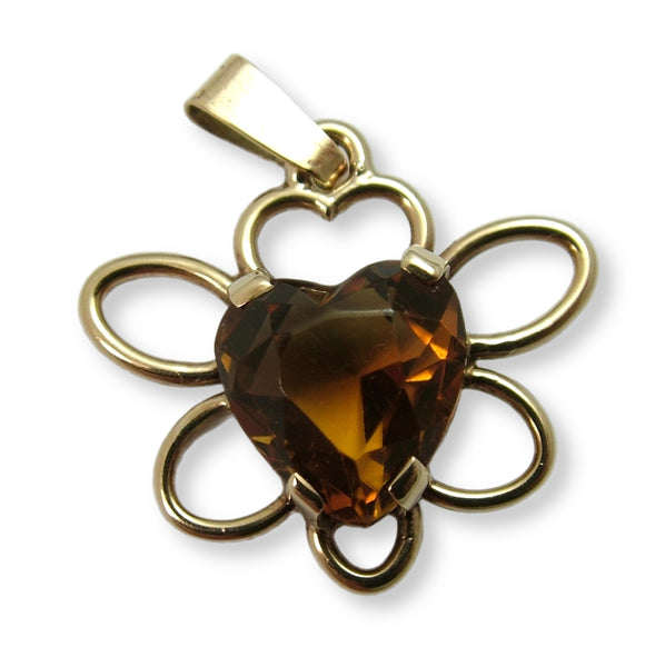 Large Vintage 1970's/80’s 9ct Gold Butterfly Charm or Pendant with Citrine Heart Gold Charm - Sandy's Vintage Charms