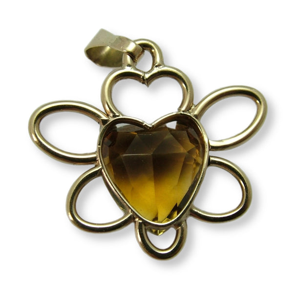 Large Vintage 1970's/80’s 9ct Gold Butterfly Charm or Pendant with Citrine Heart Gold Charm - Sandy's Vintage Charms