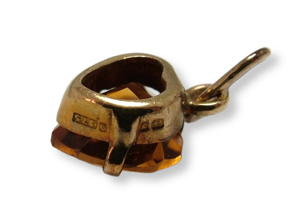 Tiny Vintage 1950's 9ct Gold & Citrine Heart Charm HM 1958 Gold Charm - Sandy's Vintage Charms