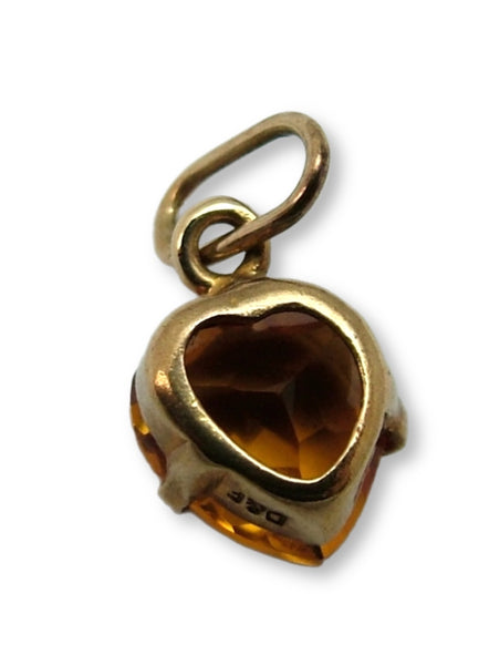Tiny Vintage 1950's 9ct Gold & Citrine Heart Charm HM 1958 Gold Charm - Sandy's Vintage Charms