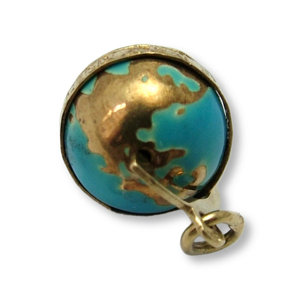 Vintage 1930's 14k 14ct Gold & Blue Enamel Rotating Globe Charm “The Whole World Revolves Around Love” Gold Charm - Sandy's Vintage Charms