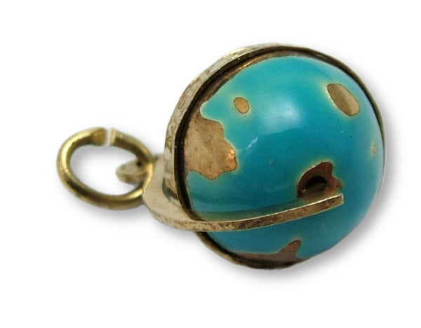 Vintage 1930's 14k 14ct Gold & Blue Enamel Rotating Globe Charm “The Whole World Revolves Around Love” Gold Charm - Sandy's Vintage Charms