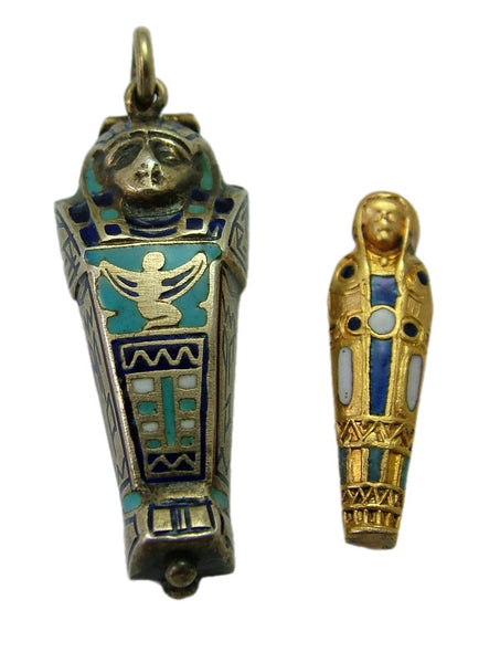 Large Vintage 1920's Silver Gilt & Enamel Opening Sarcophagus Charm with Mummy Inside Enamel Charm - Sandy's Vintage Charms