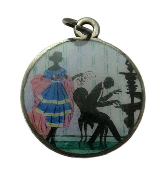 Large Antique 1915 Austro/Hungarian Silver 1 Krone Coin Charm with Enamel Couple Pictured