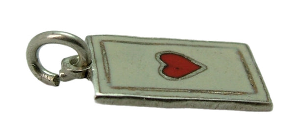 Small Vintage 1950's Silver & Enamel Ace of Hearts Playing Card Charm Enamel Charm - Sandy's Vintage Charms