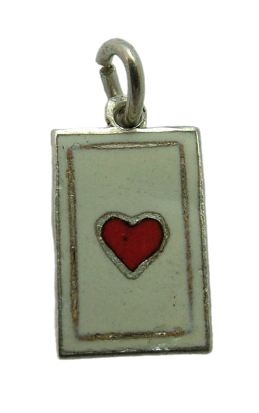 Small Vintage 1950's Silver & Enamel Ace of Hearts Playing Card Charm