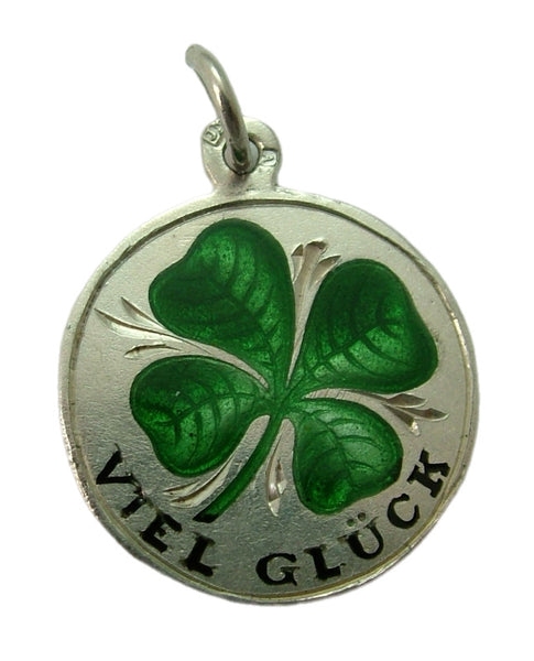 Antique Victorian c1900 Silver & Green Enamel Lucky Clover Charm “Good Luck”
