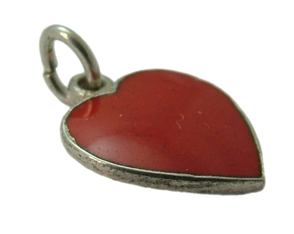 Vintage 1950's Silver & Red Enamel Heart Charm Enamel Charm - Sandy's Vintage Charms