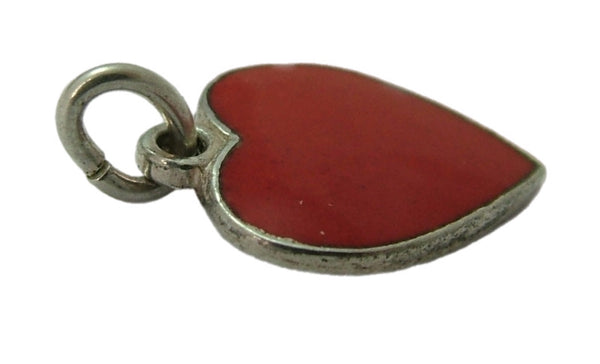 Vintage 1950's Silver & Red Enamel Heart Charm Enamel Charm - Sandy's Vintage Charms