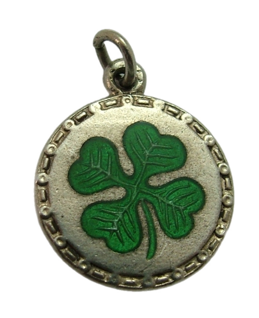 Vintage 1930's Silver & Green Enamel Lucky Four Leaf Clover Charm 1920s-1950s Charm - Sandy's Vintage Charms