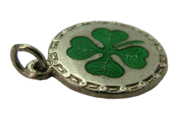 Vintage 1930's Silver & Green Enamel Lucky Four Leaf Clover Charm 1920s-1950s Charm - Sandy's Vintage Charms
