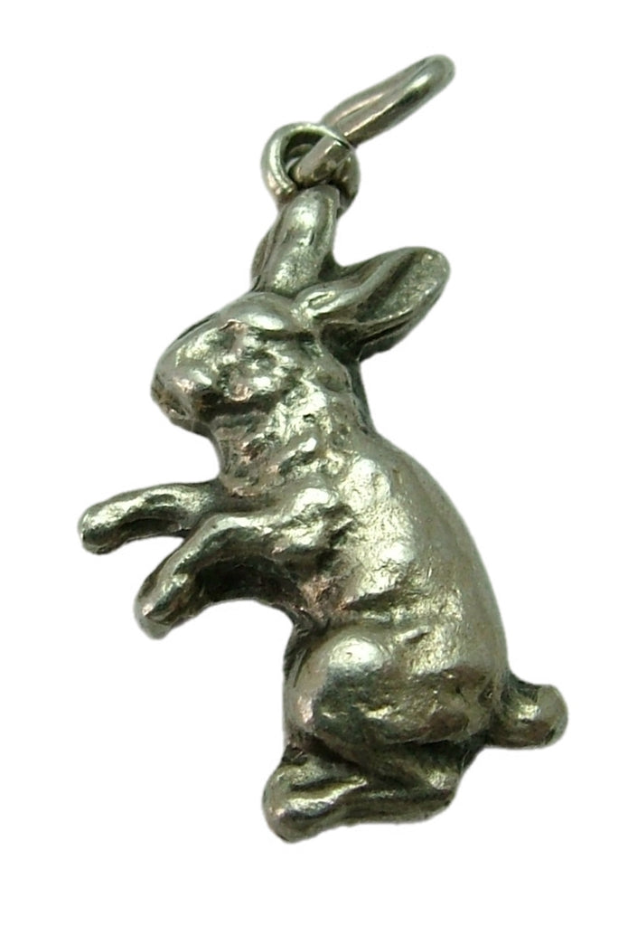Vintage 1950's Silver Flat Backed Bunny Rabbit Charm Silver Charm - Sandy's Vintage Charms