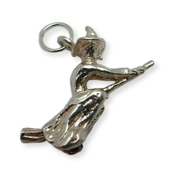 Vintage 1970's Solid Silver Witch on a Broomstick Charm Silver Charm - Sandy's Vintage Charms