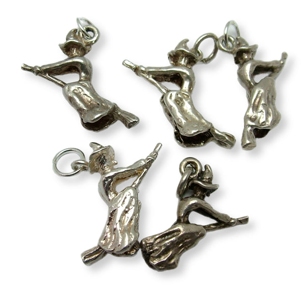 Vintage 1970's Solid Silver Witch on a Broomstick Charm Silver Charm - Sandy's Vintage Charms