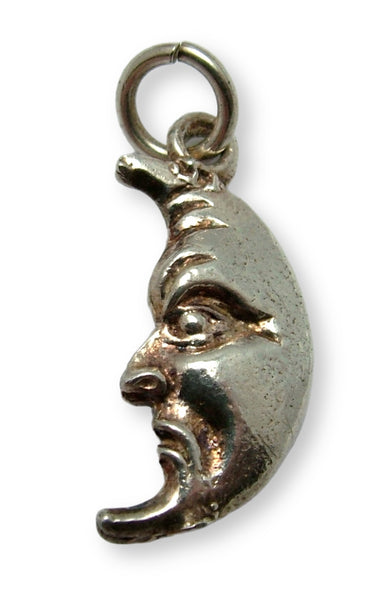 Vintage 1970's Solid Silver Crescent Moon Charm - Sad Face & Happy Face Silver Charm - Sandy's Vintage Charms