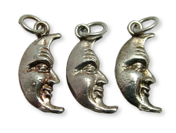 Vintage 1970's Solid Silver Crescent Moon Charm - Sad Face & Happy Face Silver Charm - Sandy's Vintage Charms