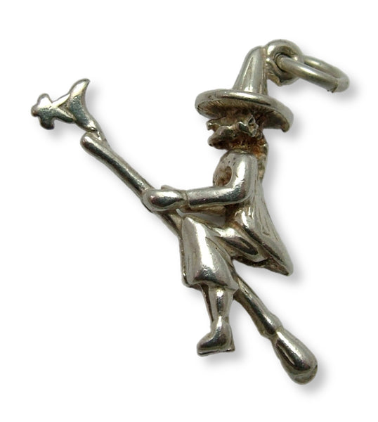 Vintage 1980's Solid Silver Witch on a Broomstick Charm Silver Charm - Sandy's Vintage Charms