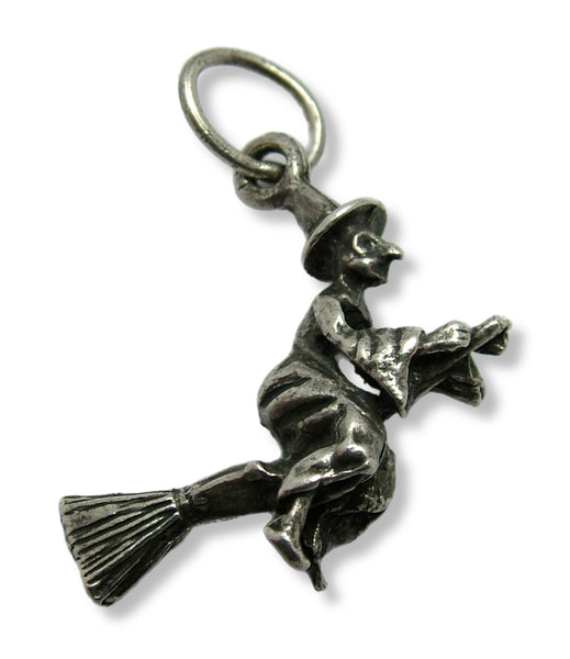 Vintage 1990's Solid Silver Witch on a Broomstick Charm Silver Charm - Sandy's Vintage Charms