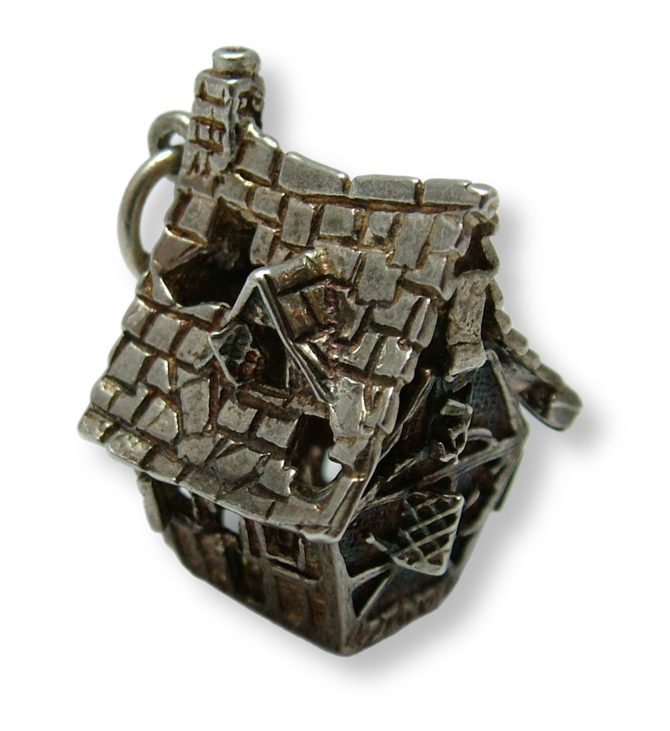 Large Vintage 1970's Silver Opening CHIM Haunted House Charm Ghost Inside Silver Charm - Sandy's Vintage Charms