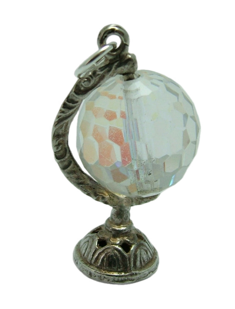 Vintage 1970's Clear Crystal & Solid Silver Moving Globe Charm Silver Charm - Sandy's Vintage Charms