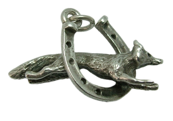 Vintage 1970's Solid Silver Running Fox in a Horseshoe Charm Silver Charm - Sandy's Vintage Charms