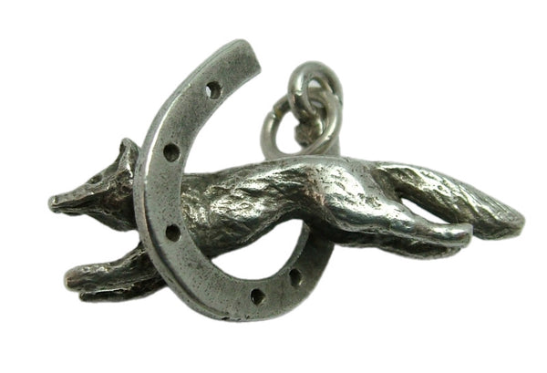 Vintage 1970's Solid Silver Running Fox in a Horseshoe Charm Silver Charm - Sandy's Vintage Charms