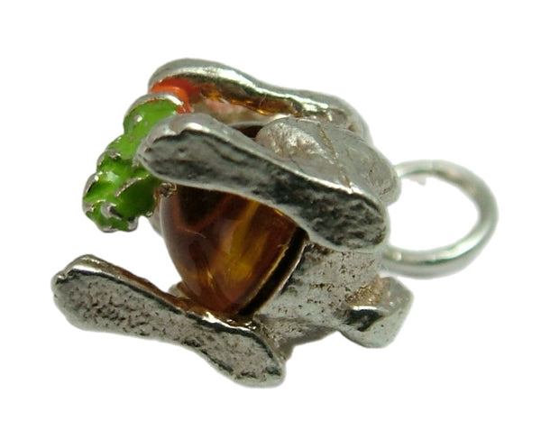 Vintage 1970's Solid Silver Rabbit Charm with Amber Glass Belly and a Carrot Silver Charm - Sandy's Vintage Charms