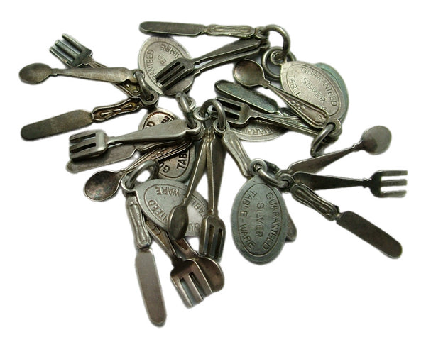 Vintage 1970's Solid Silver Cutlery Set Charm inc. Knife, Fork & Spoon Silver Charm - Sandy's Vintage Charms
