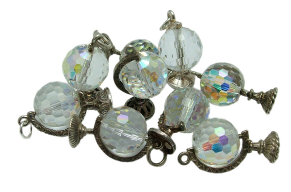 Vintage 1970's Clear Crystal & Solid Silver Moving Globe Charm Silver Charm - Sandy's Vintage Charms
