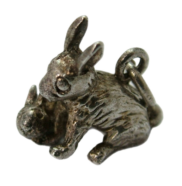 Vintage 1970's Solid Silver Mother & Baby Bunny Rabbit Charm Silver Charm - Sandy's Vintage Charms