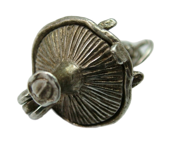 Vintage 1970's Silver Opening Pixie on a Toadstool Charm with Four Leaf Clover Inside Silver Charm - Sandy's Vintage Charms