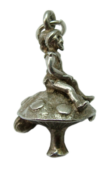 Vintage 1970's Silver Opening Pixie on a Toadstool Charm with Four Leaf Clover Inside Silver Charm - Sandy's Vintage Charms
