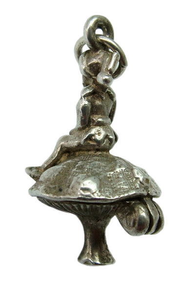 Vintage 1970's Silver Opening Pixie on a Toadstool Charm with Four Leaf Clover Inside Silver Charm - Sandy's Vintage Charms