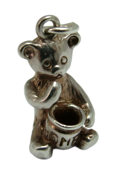 Vintage 1970's Solid Silver Bear Charm with Honey Pot Silver Charm - Sandy's Vintage Charms