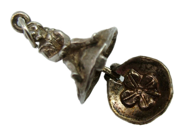 Vintage 1970's Silver Opening Pixie on a Toadstool Charm with Four Leaf Clover Inside Silver Charm - Sandy's Vintage Charms